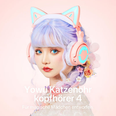 YOWU RGB-Katzenohr-Kopfhörer 4, verbessertes kabelloses und kabelgebundenes Gaming-Headset mit aufst