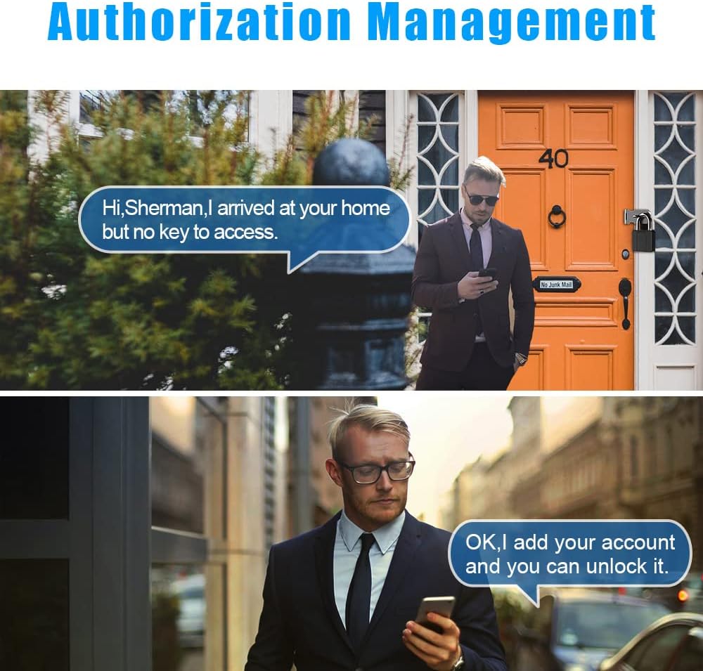 eLinkSmart Grosses Vorhängeschloss mit Schlüssel, Fingerabdruck-/Telefon-App, Remote-Autorisierung,