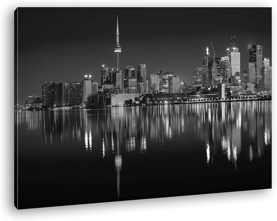 Cn Tower in Kanada Format: 80x60 Effekt: Schwarz&Weiss als Leinwandbild, Motiv fertig gerahmt auf Ec