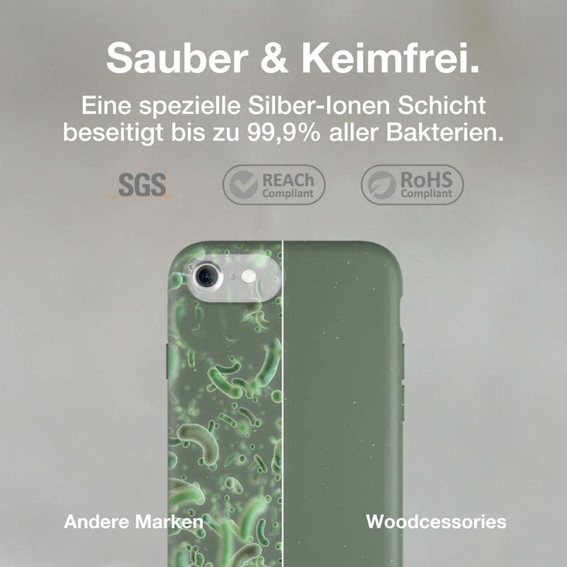 Woodcessories - Antibakterielle Hülle kompatibel mit iPhone SE 2022 Hülle grün, iPhone Se 2020 Hülle