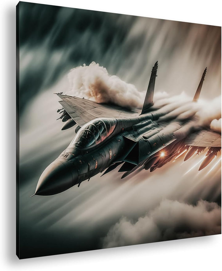 deyoli Düsenjet im Feuernebel Format: 60x60 cm als Leinwandbild, Motiv fertig gerahmt auf Echtholzra