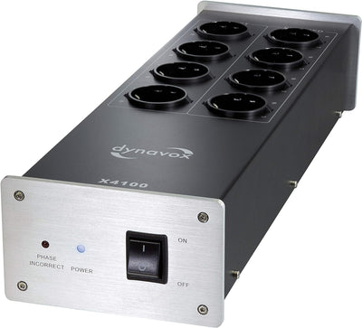 Dynavox HiFi-Netzfilter X4100S, Mehrfach-Steckdose mit 8 Steckplätzen, mit LED-Kontrollleuchte, Silb
