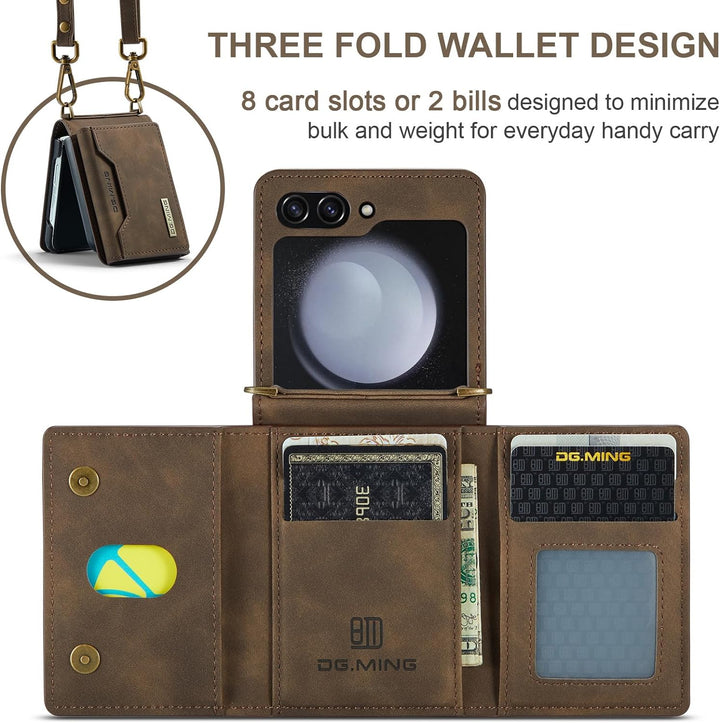 UDBKKDX Brieftasche Handyhülle für Samsung Galaxy Z Flip 5, hülle Mattes Leder mit Ständer Kameralin