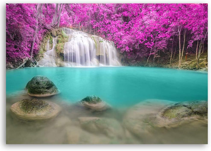 Feeby Bild auf Leinwand Wasserfall Kunstdruck modern Natur Violett 80x60 cm