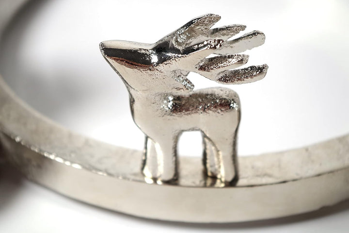 Kobolo Kerzenhalter Teelichthalter -Rentiere+Tannen- Metall - rund - Silber - 32x8 cm Silber 32 x 8