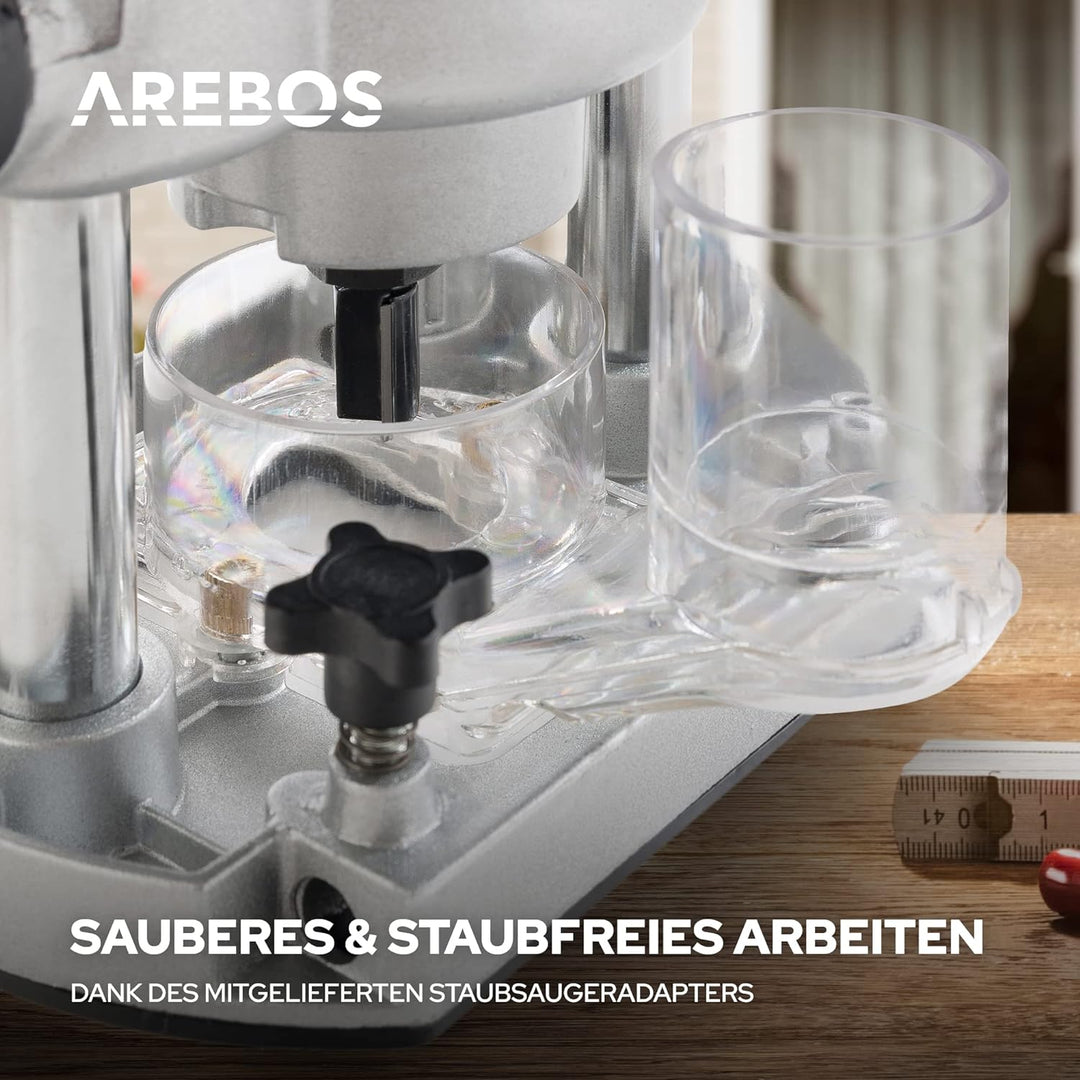 Arebos Oberfräse mit Koffer (1200 W, Ø 6 und 8 mm, Drehzahlregelung, Parallelanschlag, Reduzierstück