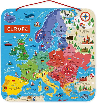 Janod - Magnetisches Puzzle Europakarte - Pädagogisches Holzpuzzle zum Lernen der Geographie - Europ