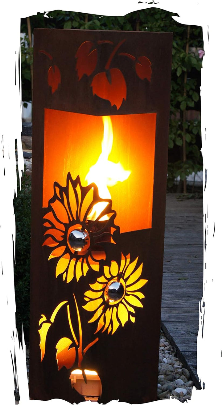 Feuersäule Sonnenblume Edelrost Rost Metall Gartendeko Garten Stele Fackel Feuer Säule