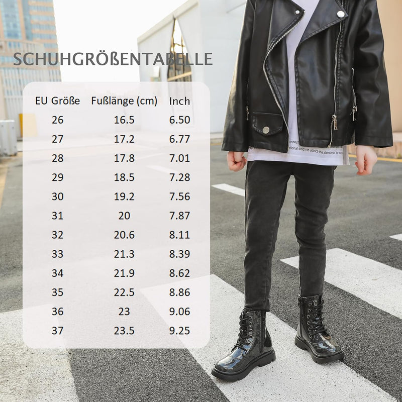 DADAWEN Jungen Stiefel Wasserdichte Mädchen Schnürstiefeletten 27 EU Schwarz, 27 EU Schwarz