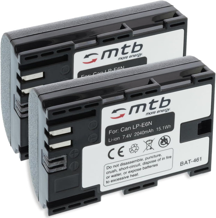 2X Akku (2040mAh) für Canon LP-E6N / EOS 5D Mark II, III, IV / 6D, 7D Mark II 60D, 70D, 80D... / XC1