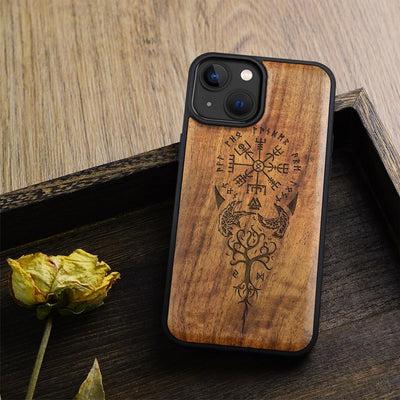 Carveit Holz Cover für iPhone 15 hülle, Kompatibel mit Magsafe Silikon Stossfeste Cover, Magnetisch