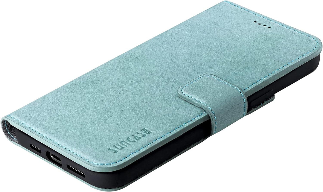 Suncase Book-Style Hülle kompatibel mit iPhone 12 Pro (6.1") Leder Tasche (Slim-Fit) Lederhülle Hand