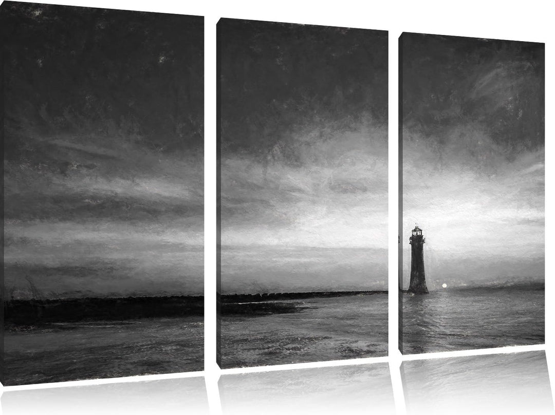 Pixxprint Leuchtturm im Sonnenuntergang als Leinwandbild/Grösse: 3 Teilig (120x80) cm/Wandbild/Kunst