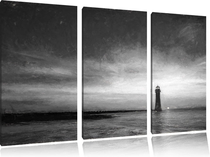 Pixxprint Leuchtturm im Sonnenuntergang als Leinwandbild/Grösse: 3 Teilig (120x80) cm/Wandbild/Kunst