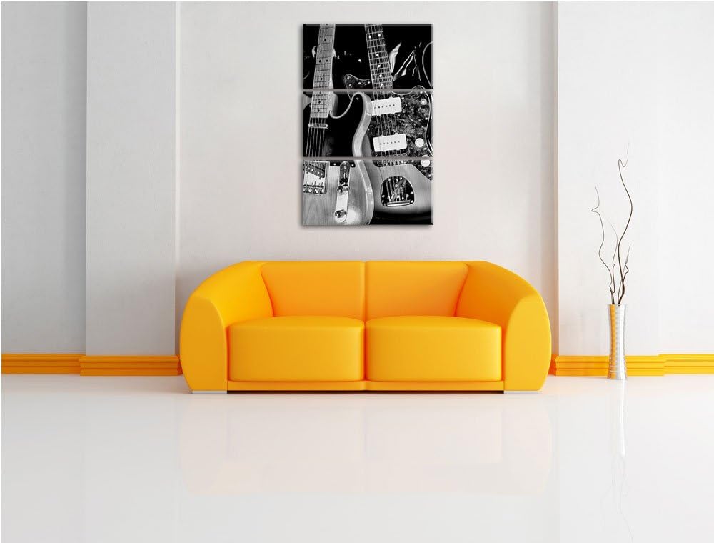 Pixxprint Monocrome, Elegante E-Gitarren 3-Teiler Leinwandbild 120x80 Bild auf Leinwand