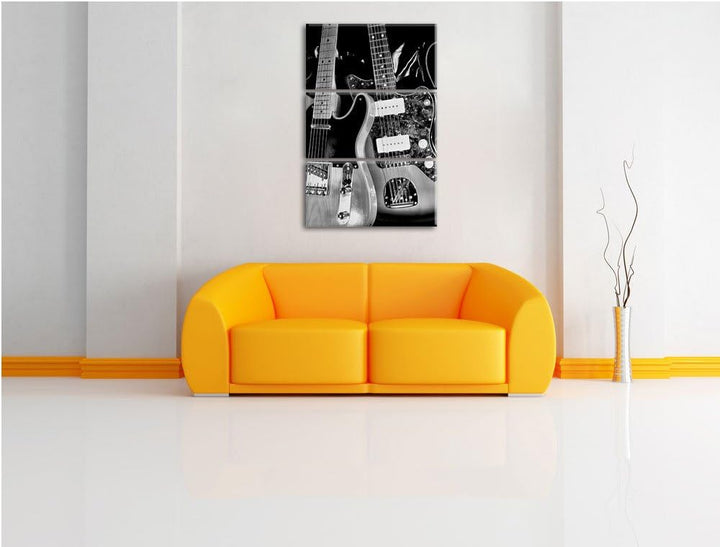 Pixxprint Monocrome, Elegante E-Gitarren 3-Teiler Leinwandbild 120x80 Bild auf Leinwand