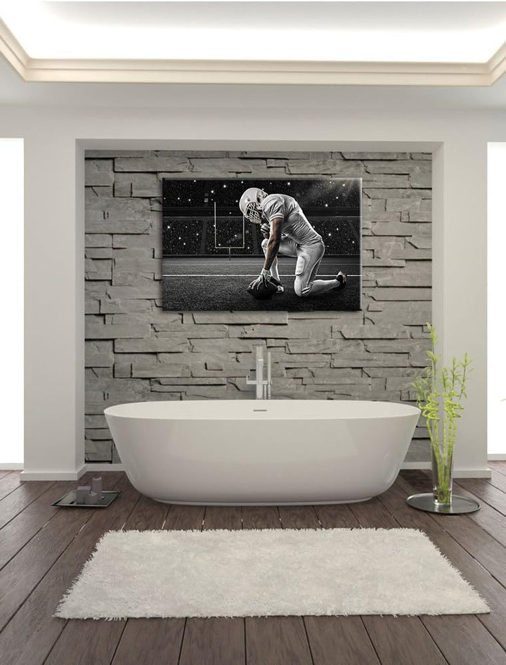 Pixxprint knieender Football-Spieler als Leinwandbild/Grösse: 100x70 cm/Wandbild/Kunstdruck/fertig b