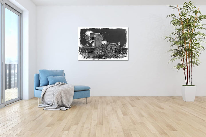 deyoli J wie Jaguar Format: 80x60 Effekt: Schwarz&Weiss als Leinwandbild, Motiv fertig gerahmt auf E