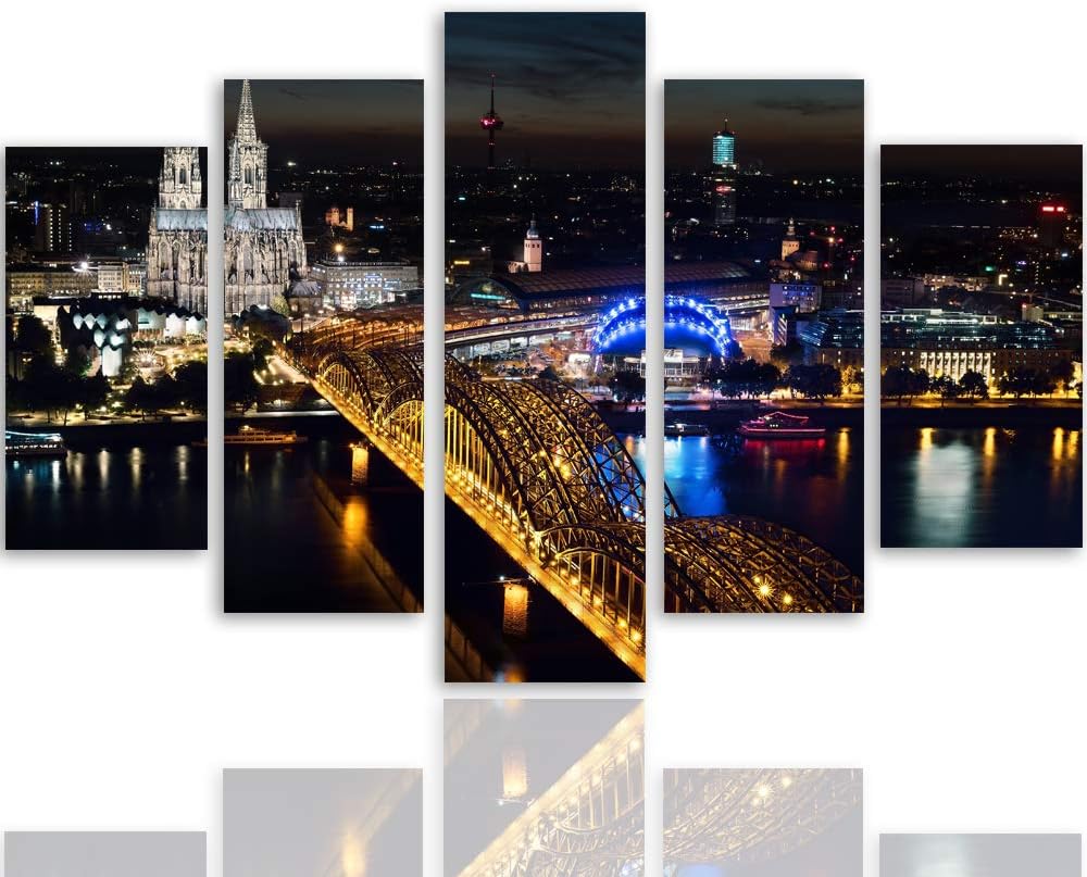 Feeby Leinwandbild Köln 5 TLG Bild Kunstdruck Stadt Nacht Architektur bunt 100x70 cm Leinwandbild 10