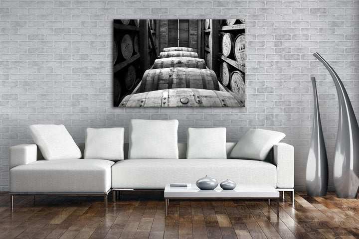 deyoli riesige Fässer in Brennerei Effekt: Schwarz/Weiss im Format: 80x60 als Leinwandbild, Motiv fe