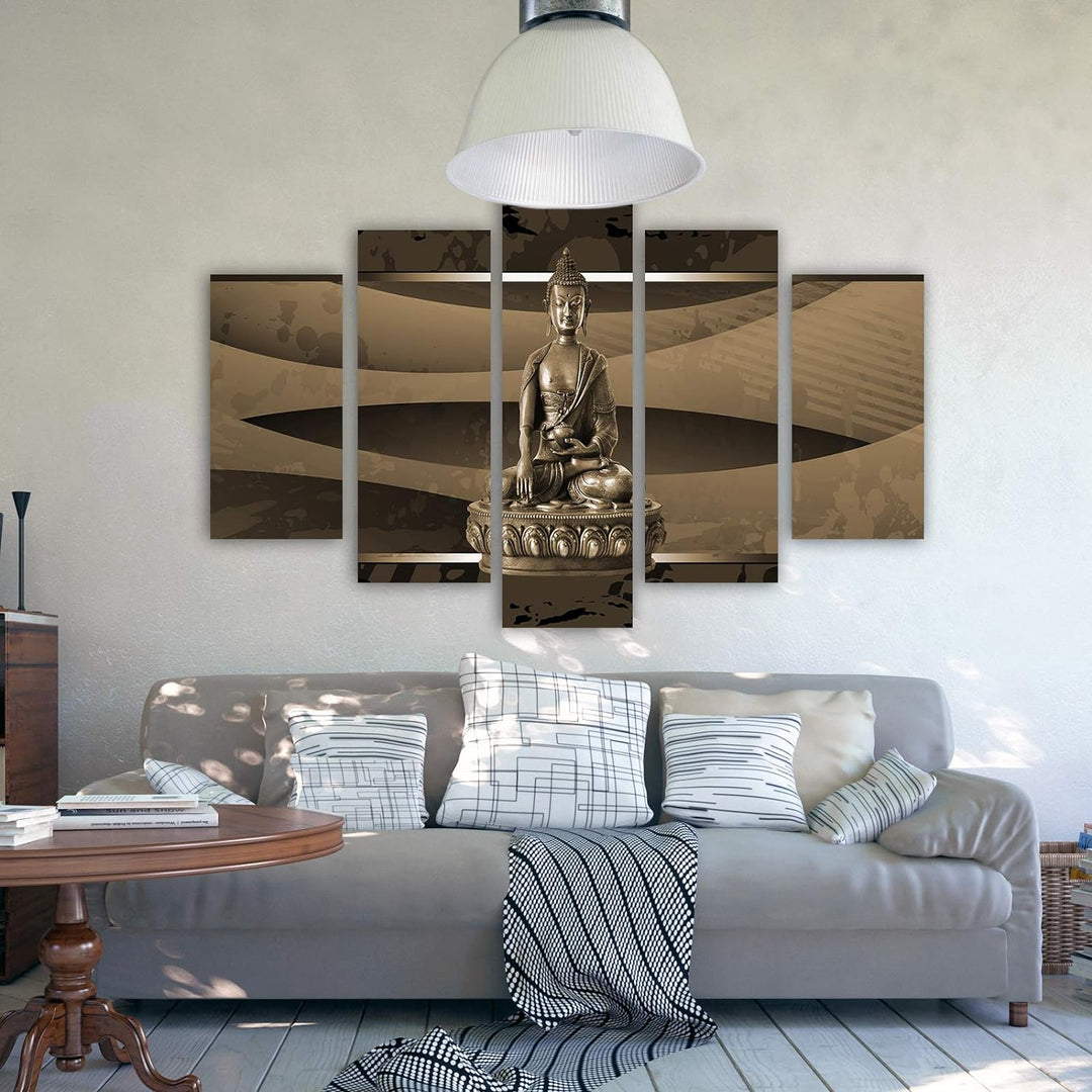 Wanddeko XXL Buddha Leinwandbild 5 Teilig Abstraktion Figur Spa Zen braun 100x70 cm Leinwandbild 100