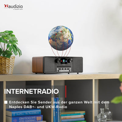 Audizio Naples - DAB Radio mit CD Player, Bluetooth, Internetradio WLAN, Fernbedienung, 60 Watt, UKW