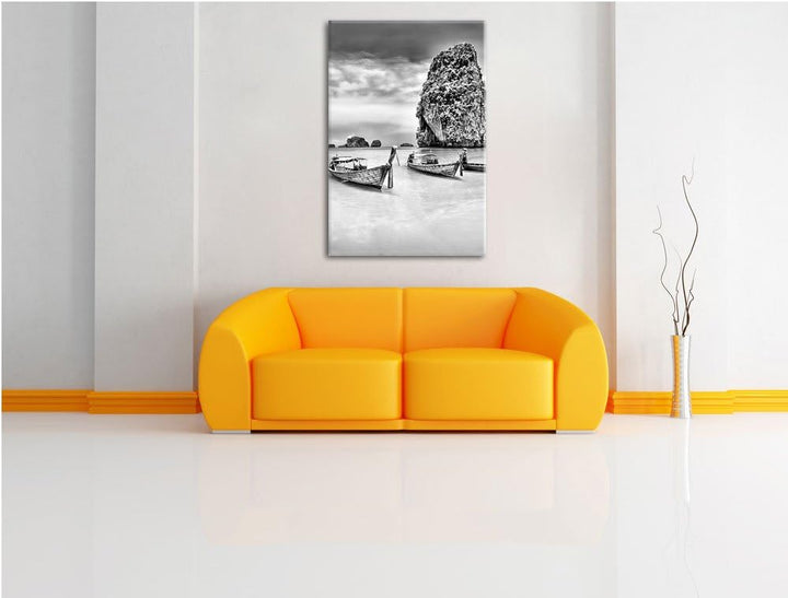 Pixxprint Longtailboote in Thailand / 100x70cm Leinwandbild bespannt auf Holzrahmen/Wandbild Kunstdr