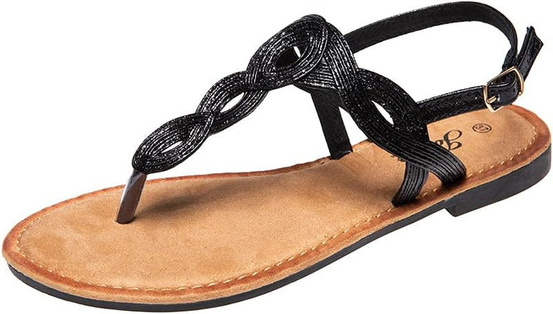 JOMIX Sommer Sandalen Damen Flache Zehentrenner Römersandalen Elegante Flip Flops Weiche Fussbett St