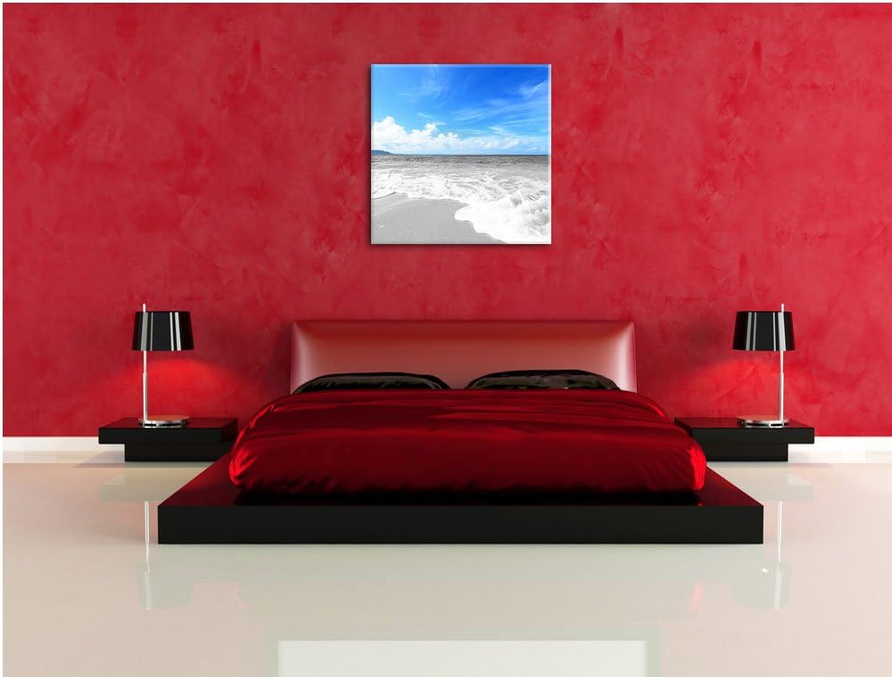 Pixxprint Sandstrand mit Welle als Leinwandbild Quadratisch/Grösse: 70x70 / Wandbild/Kunstdruck/fert