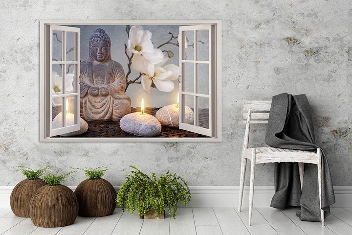 Feeby Viles - Leinwand Bilder - Fensterblick Natur- 120x80 cm- Deko Wohnzimmer - Wandbilder Schlafzi