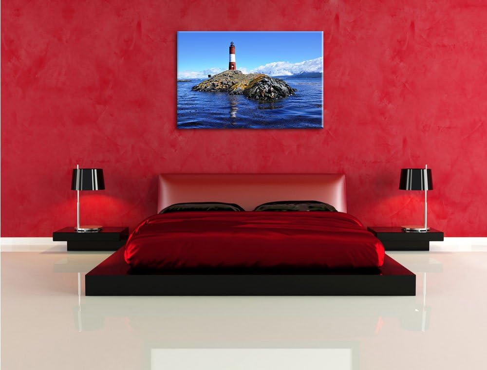 Pixxprint Leuchtturm mit Robben als Leinwandbild/Grösse: 100x70 cm/Wandbild/Kunstdruck/fertig bespan