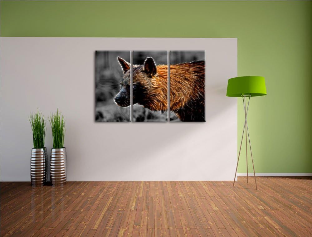 anmutige Hyäne im Wildgras schwarz/weiss Deluxe 3-Teiler Leinwandbild 120x80 Bild auf Leinwand, XXL