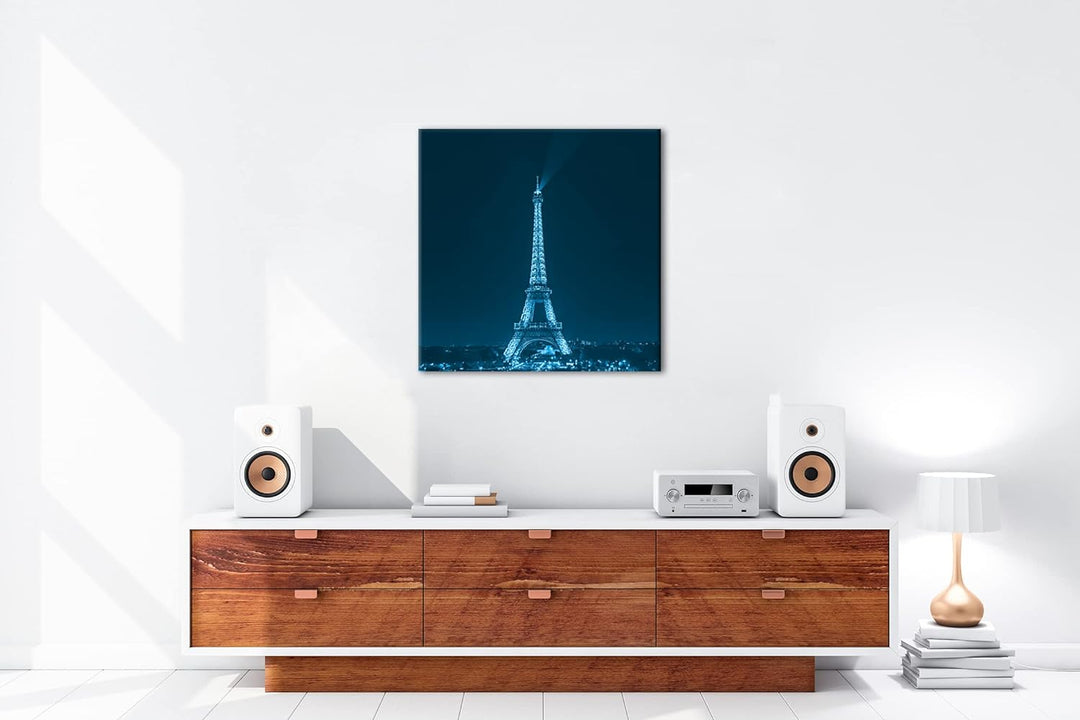 deyoli Eiffelturm in Paris bei Nacht Format: 70x70 Effekt: Monocrome Blau als Leinwand, Motiv fertig