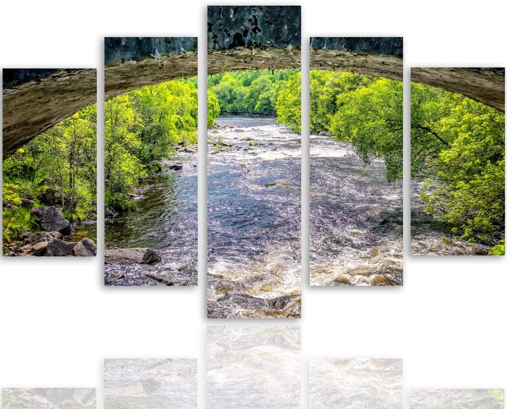 Leinwandbild 5 Teilig Landschaft Bild Wanddeko Fluss Bäume Natur bunt 200x100 cm Leinwandbild 200x10