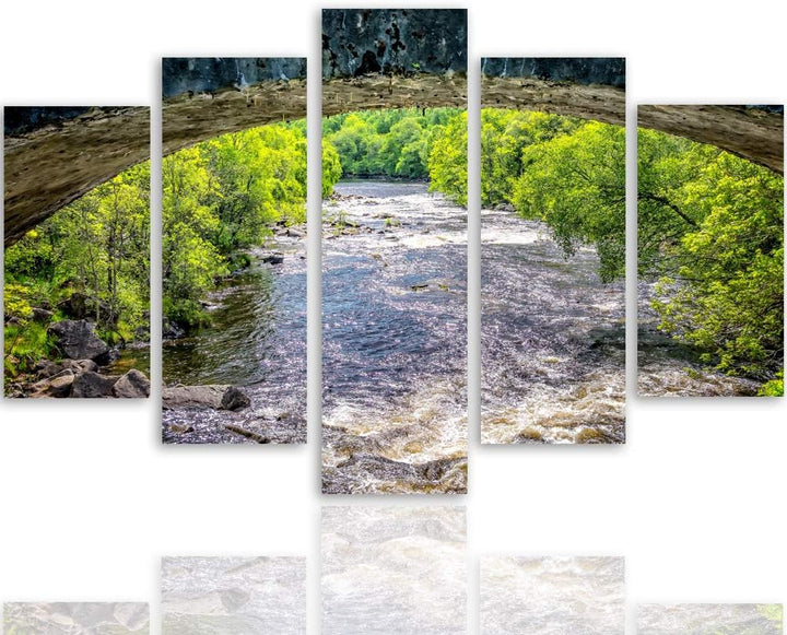 Leinwandbild 5 Teilig Landschaft Bild Wanddeko Fluss Bäume Natur bunt 200x100 cm Leinwandbild 200x10