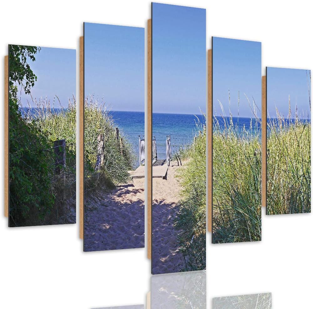 Feeby Bilder Modern Landschaft 5 Teilig Design Art Strand Gras Pfad blau 100x70 cm Deco panel 100x70
