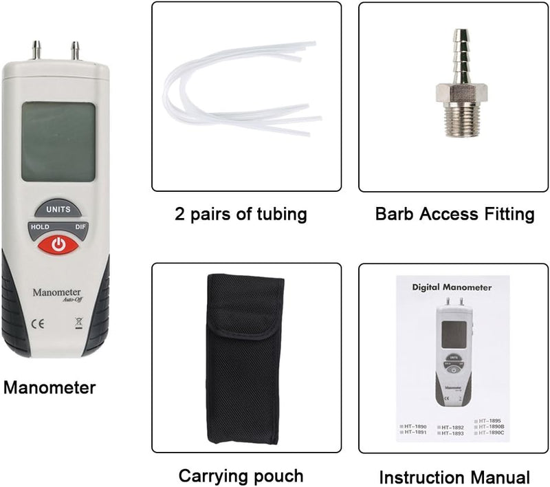 Mengshen Digitales Manometer, Professional Digitales Luftdruckmessgerät & Differenzdruckmessgerät -