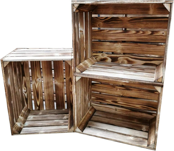 Teramico geflammte/braune Apfelkisten 50cm x 40cm x 30cm Set Angebote Holzkisten Weinkisten Obstkist