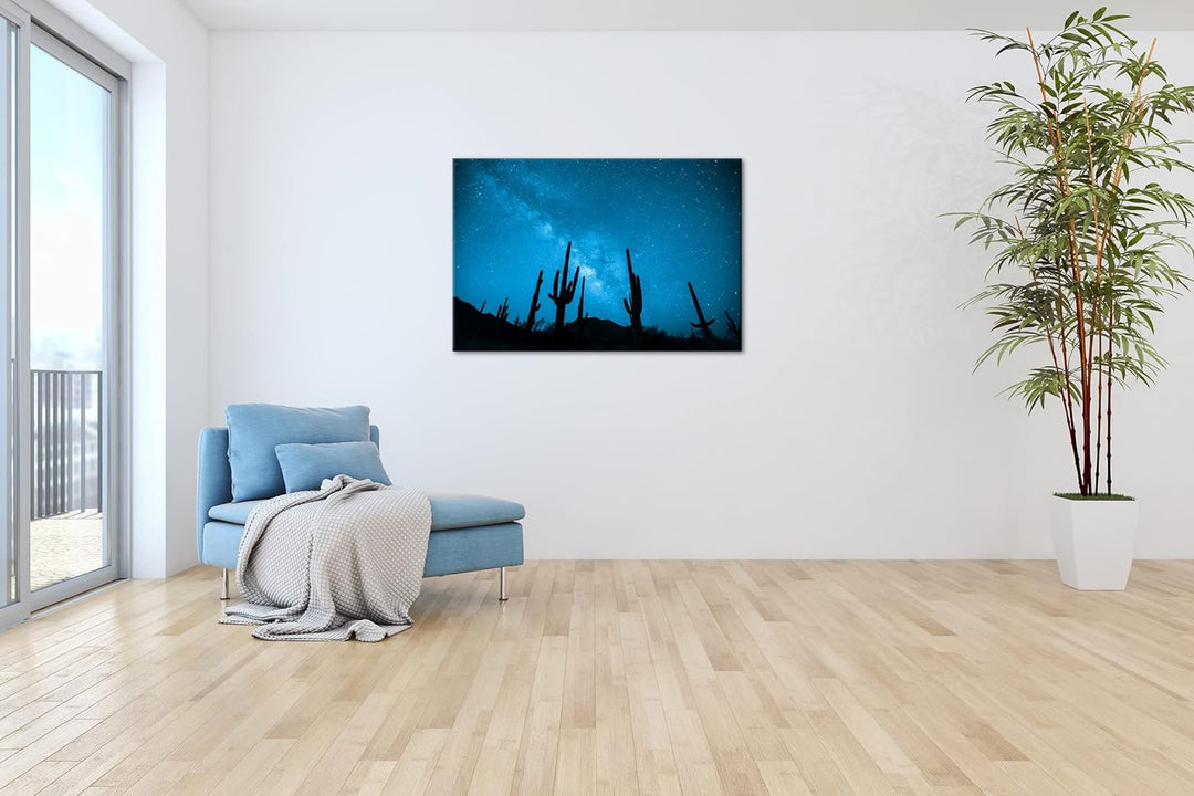 atemberaubender Sternenhimmel in der Wüste Format 80x60 Effekt: Monocrome Blau als Leinwandbild, Mot