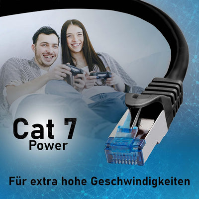 BIGtec 50m CAT.7 Patchkabel Netzwerkkabel Gigabit Patch DSL LAN Ethernet Kabel schwarz Kupferkabel d