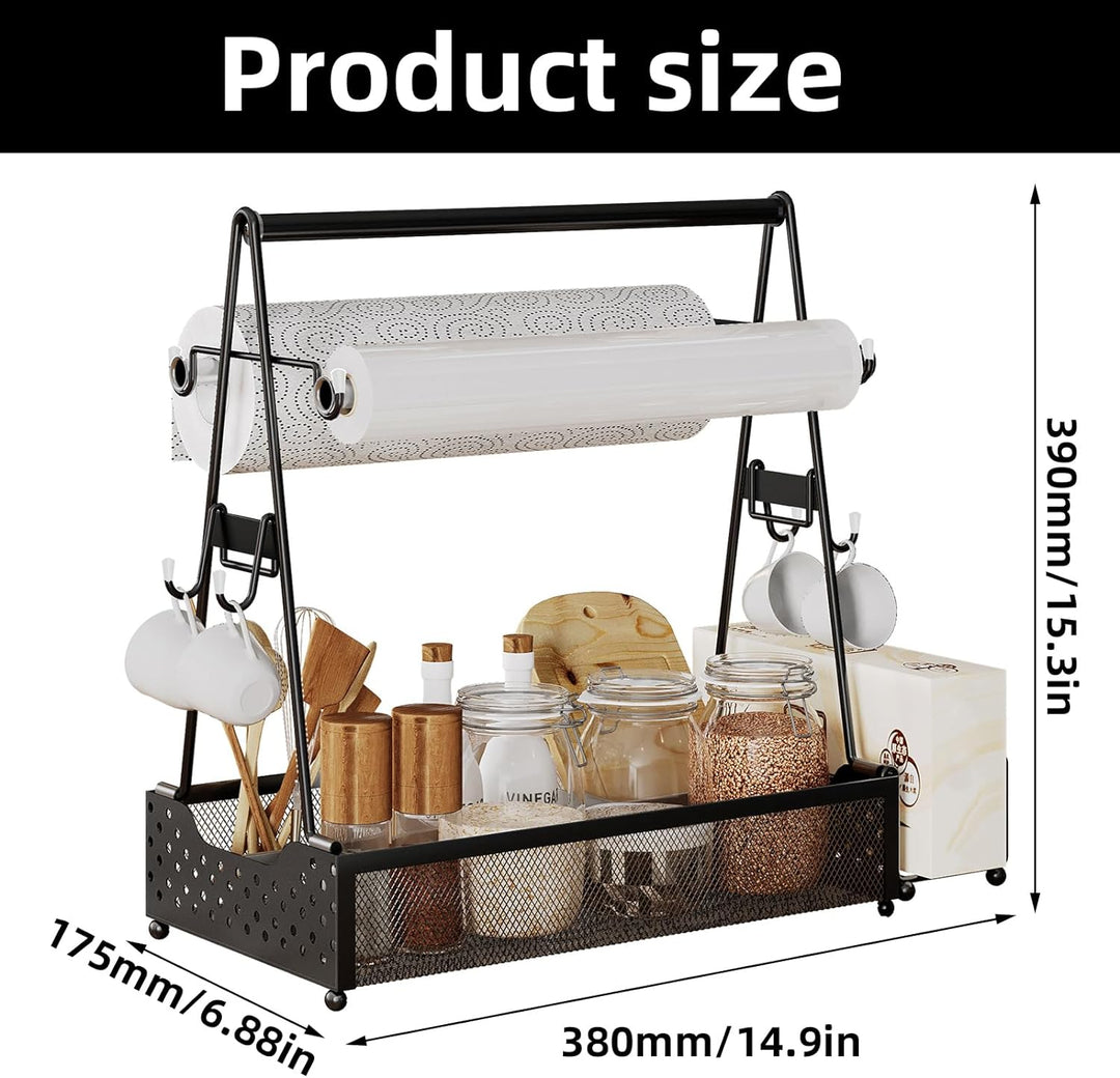 Grill-Caddy, Grill-Utensilienbehälter, BBQ-Caddy mit Papierhandtuchhalter und 4 Haken Küchen-Gewürz-