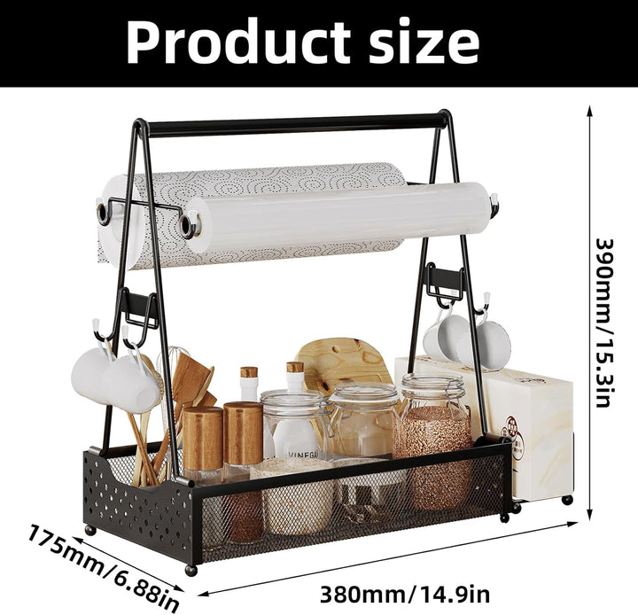 Grill-Caddy, Grill-Utensilienbehälter, BBQ-Caddy mit Papierhandtuchhalter und 4 Haken Küchen-Gewürz-