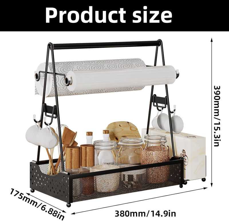Grill-Caddy, Grill-Utensilienbehälter, BBQ-Caddy mit Papierhandtuchhalter und 4 Haken Küchen-Gewürz-