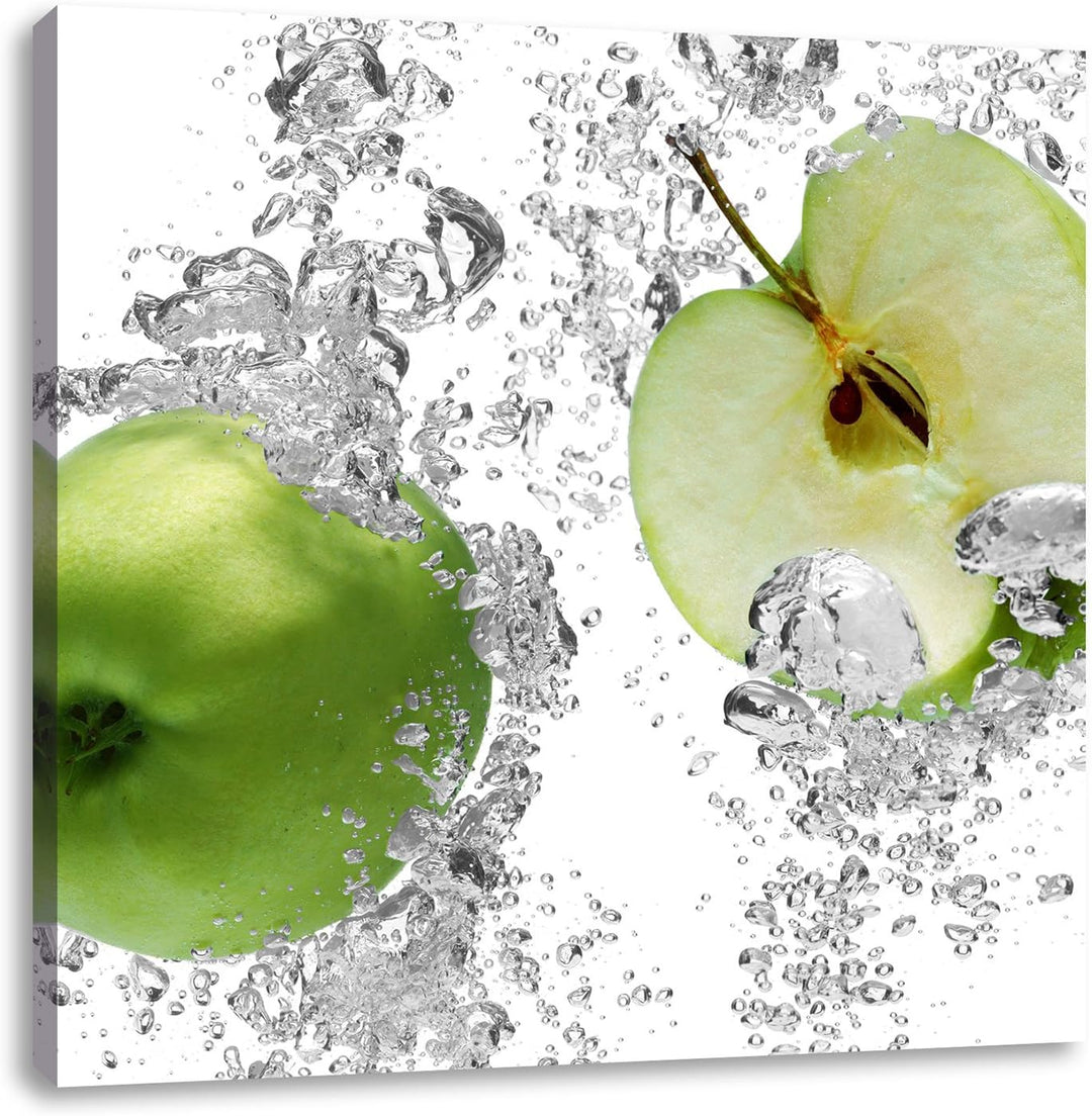 Pixxprint saftig grüne Äpfel im Wasser als Leinwandbild/Grösse: 70x70 cm/Wandbild/Kunstdruck/fertig