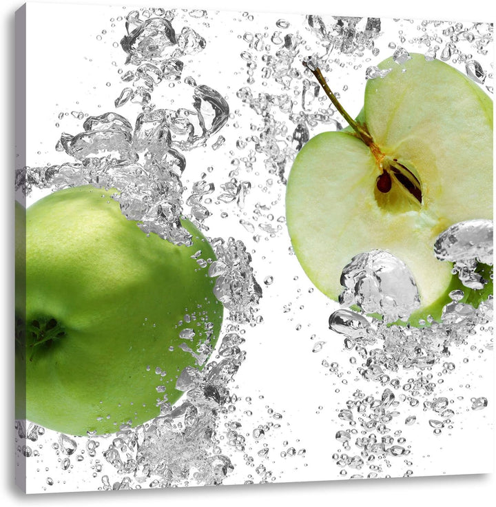 Pixxprint saftig grüne Äpfel im Wasser als Leinwandbild/Grösse: 70x70 cm/Wandbild/Kunstdruck/fertig