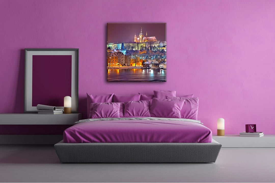 deyoli erhellendes Prag bei Nacht Format: 70x70 als Leinwand, Motiv fertig gerahmt auf Echtholzrahme