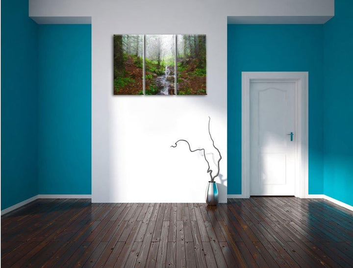 Pixxprint Bach im Wald Kunst Pinsel Effekt 3-Teiler Leinwandbild 120x80 Bild auf Leinwand