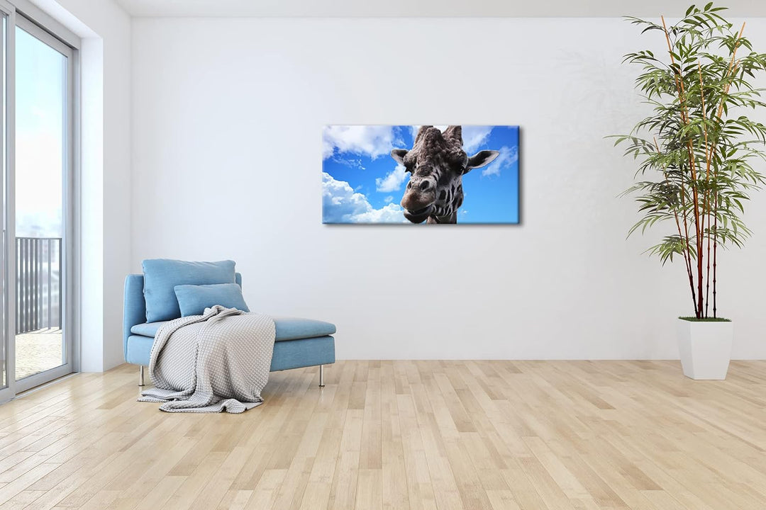 Fotogene Giraffe Panorama 60x30 cm als Leinwandbild, Motiv fertig gerahmt auf Echtholzrahmen, Hochwe