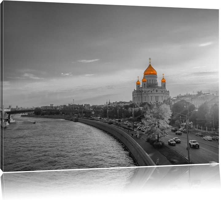 Christ-Erlöser-Kathedrale in Moskau schwarz/weiss Format: 100x70 auf Leinwand, XXL riesige Bilder fe