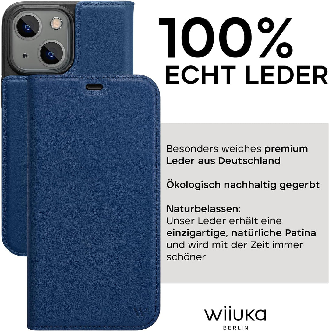 WIIUKA Hülle für iPhone 14 Plus, Leder aus Deutschland, mit Kartenfach, extra Dünn, Handyhülle mit S